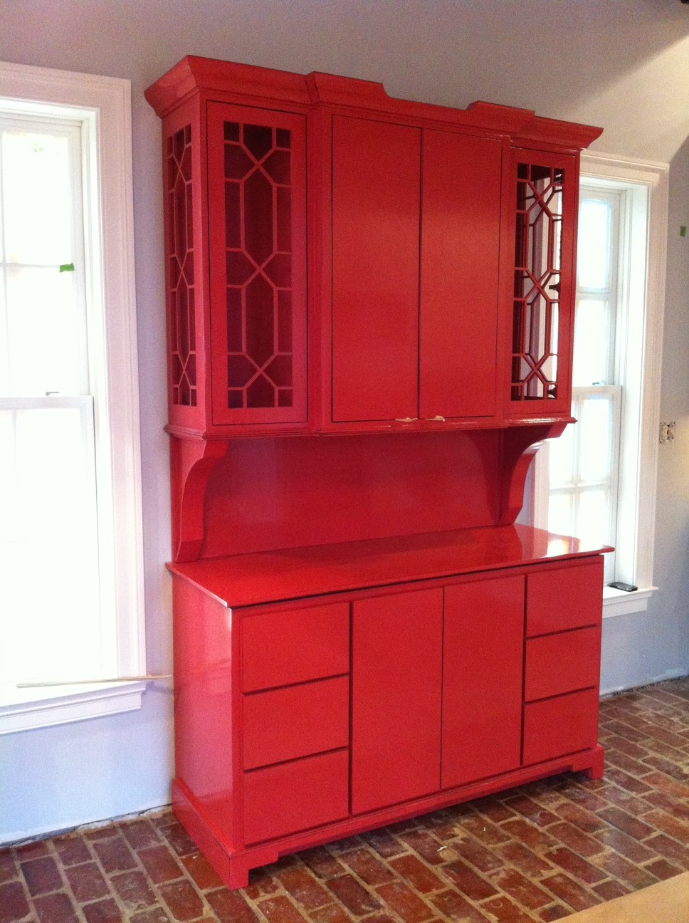 image of a red custom handcrafted cabinet